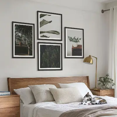 Set de 4 cuadros de plantas rústicas en maceta decoración para salón