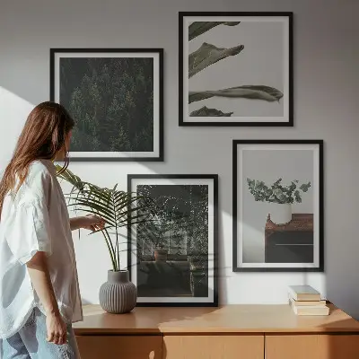 Set de 4 cuadros de plantas rústicas en maceta decoración para salón