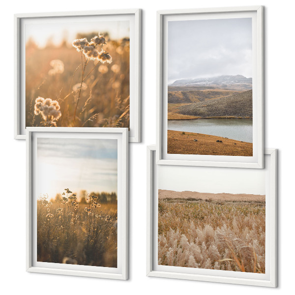 Set de 4 cuadros para salón Paisajes prados montañas lago