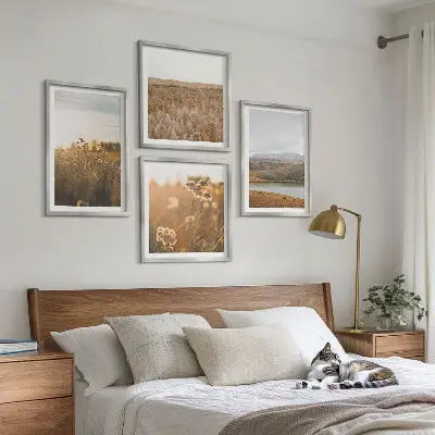 Set de 4 cuadros de paisajes con motivos de prados, montañas y lago para salón