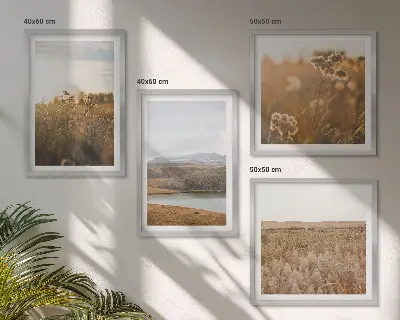 Set de 4 cuadros de paisajes con motivos de prados, montañas y lago para salón