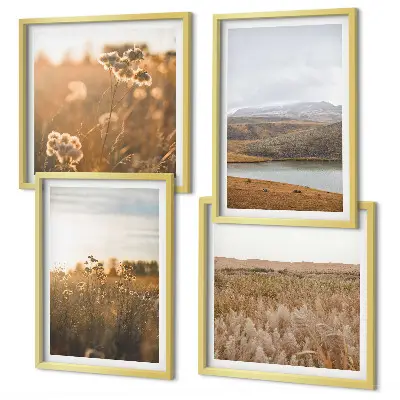 Set de 4 cuadros de paisajes con motivos de prados, montañas y lago para salón