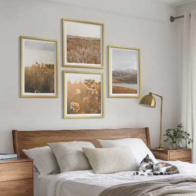 Set de 4 cuadros para salón Paisajes prados montañas lago