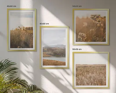 Set de 4 cuadros de paisajes con motivos de prados, montañas y lago para salón