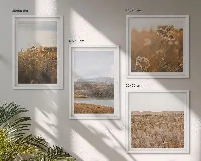 Set de 4 cuadros de paisajes con motivos de prados, montañas y lago para salón