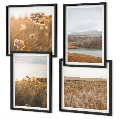 Set de 4 cuadros de paisajes con motivos de prados, montañas y lago para salón