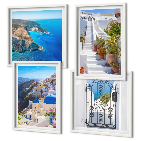 Set de cuadros modernos para salón con diseño de arquitectura griega de Santorini Oia