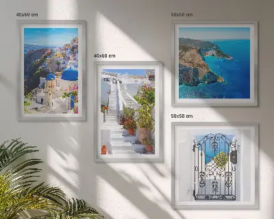 Set de cuadros modernos para salón con diseño de arquitectura griega de Santorini Oia