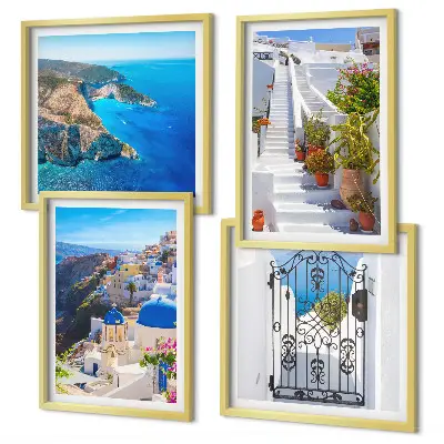 Set de cuadros modernos para salón con diseño de arquitectura griega de Santorini Oia