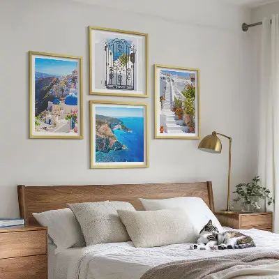 Set de cuadros modernos para salón con diseño de arquitectura griega de Santorini Oia