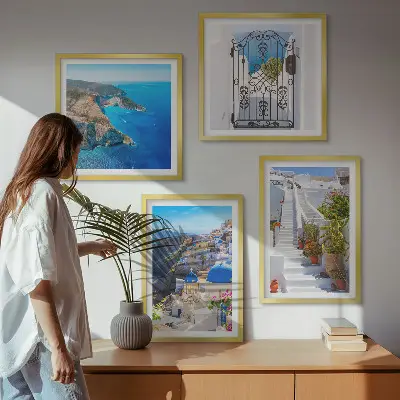 Set de cuadros modernos para salón con diseño de arquitectura griega de Santorini Oia
