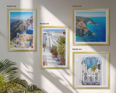 Set de cuadros modernos para salón con diseño de arquitectura griega de Santorini Oia