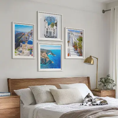 Set de cuadros modernos para salón con diseño de arquitectura griega de Santorini Oia