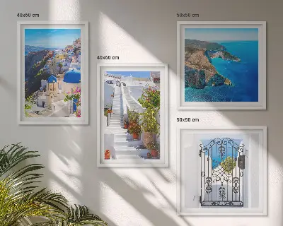 Set de cuadros modernos para salón con diseño de arquitectura griega de Santorini Oia