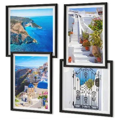 Set de cuadros modernos para salón con diseño de arquitectura griega de Santorini Oia