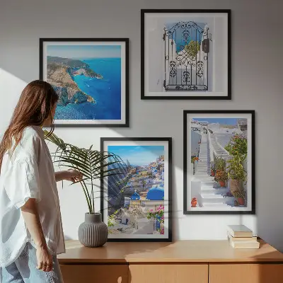 Set de cuadros modernos para salón con diseño de arquitectura griega de Santorini Oia
