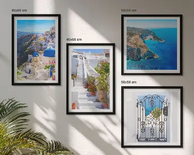 Set de cuadros modernos para salón con diseño de arquitectura griega de Santorini Oia