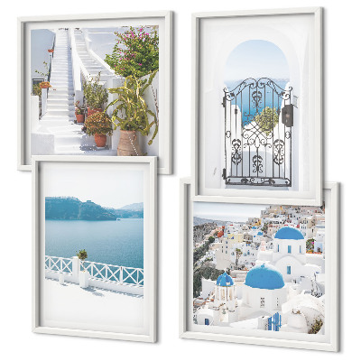 Set de 4 cuadros para salón Escaleras blancas plantas mar