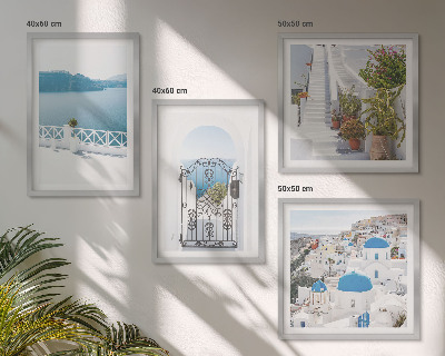 Set de 4 cuadros para salón Escaleras blancas plantas mar