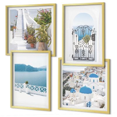 Set de 4 cuadros para salón Escaleras blancas plantas mar