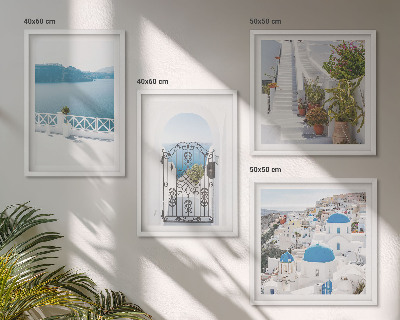 Set de 4 cuadros para salón Escaleras blancas plantas mar