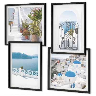 Set de 4 cuadros para salón Escaleras blancas plantas mar