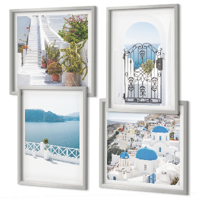 Set de 4 cuadros para salón Escaleras blancas plantas mar