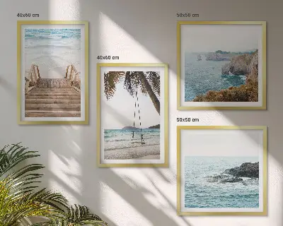 Galería de pared con escaleras, playa, vista al mar y columpio