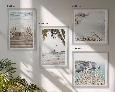 Set de cuadros modernos para salón diseño de escaleras de playa y columpio frente al mar
