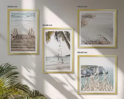 Set de cuadros modernos para salón diseño de escaleras de playa y columpio frente al mar