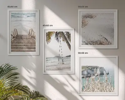 Set de cuadros modernos para salón diseño de escaleras de playa y columpio frente al mar