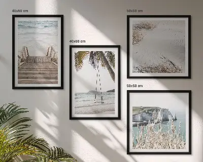 Set de cuadros modernos para salón diseño de escaleras de playa y columpio frente al mar