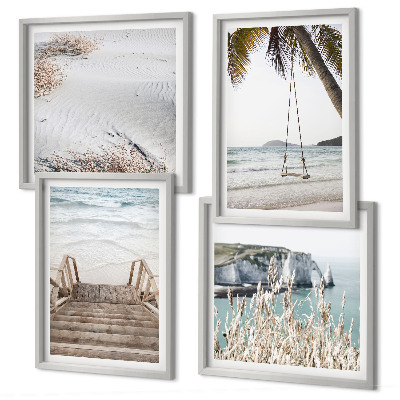 Set de cuadros modernos para salón Escaleras de playa columpio mar