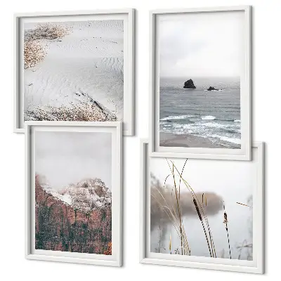 Set de 4 cuadros para salón diseño de ondas abstractas en tonos gris pastel