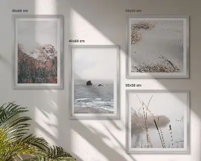 Set de 4 cuadros para salón diseño de ondas abstractas en tonos gris pastel