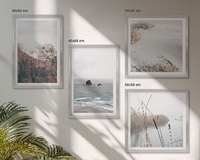 Set de 4 cuadros para salón Ondas abstractas en tonos gris pastel