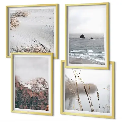 Set de 4 cuadros para salón diseño de ondas abstractas en tonos gris pastel