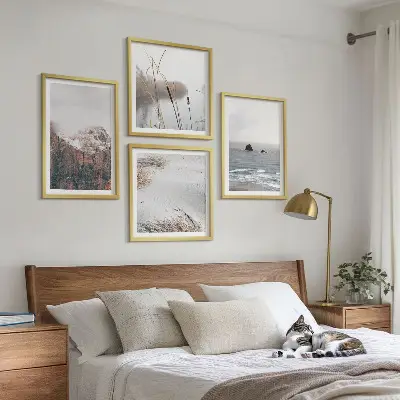 Set de 4 cuadros para salón diseño de ondas abstractas en tonos gris pastel