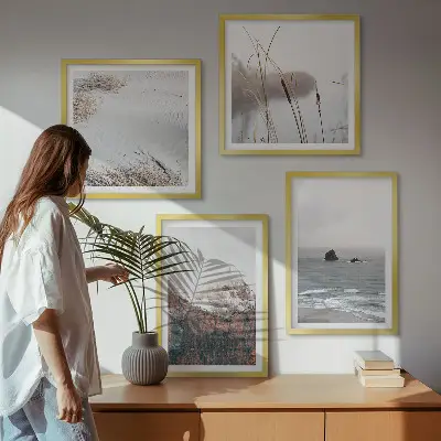 Set de 4 cuadros para salón diseño de ondas abstractas en tonos gris pastel