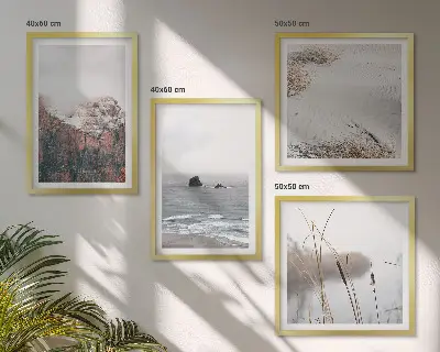 Set de 4 cuadros para salón diseño de ondas abstractas en tonos gris pastel