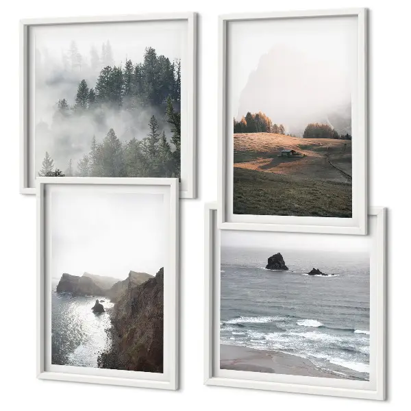 Set de cuadros modernos para salón con paisajes de montañas y mar