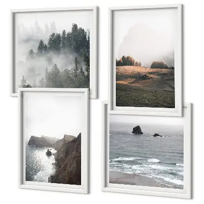 Set de cuadros modernos para salón con paisajes de montañas y mar