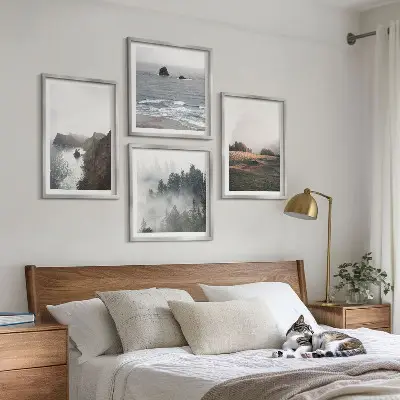 Set de cuadros modernos para salón con paisajes de montañas y mar