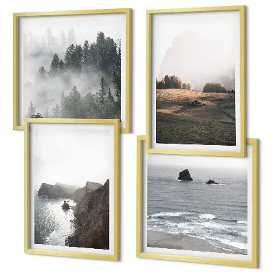 Set de cuadros modernos para salón con paisajes de montañas y mar