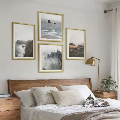 Set de cuadros modernos para salón con paisajes de montañas y mar