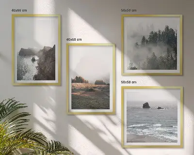 Set de cuadros modernos para salón con paisajes de montañas y mar