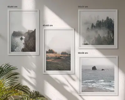 Set de cuadros modernos para salón con paisajes de montañas y mar