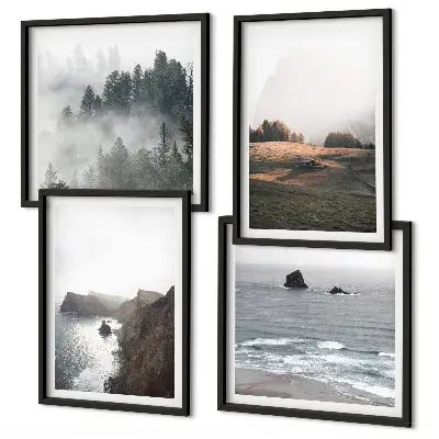 Set de cuadros modernos para salón con paisajes de montañas y mar