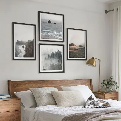 Set de cuadros modernos para salón con paisajes de montañas y mar
