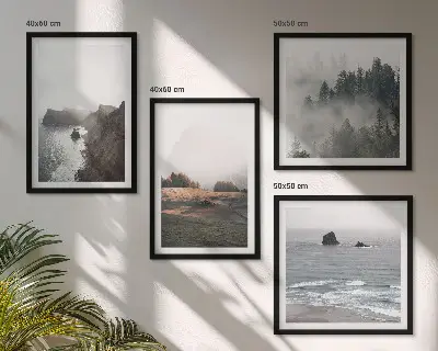 Set de cuadros modernos para salón con paisajes de montañas y mar
